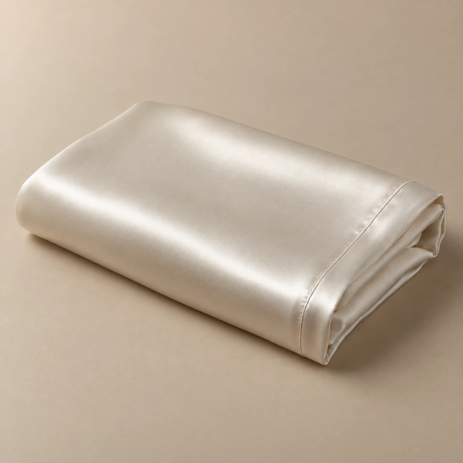 The 25-momme Grade 6A ivory mulberry silk pillowcase, folded and photographed at a three-quarter angle.